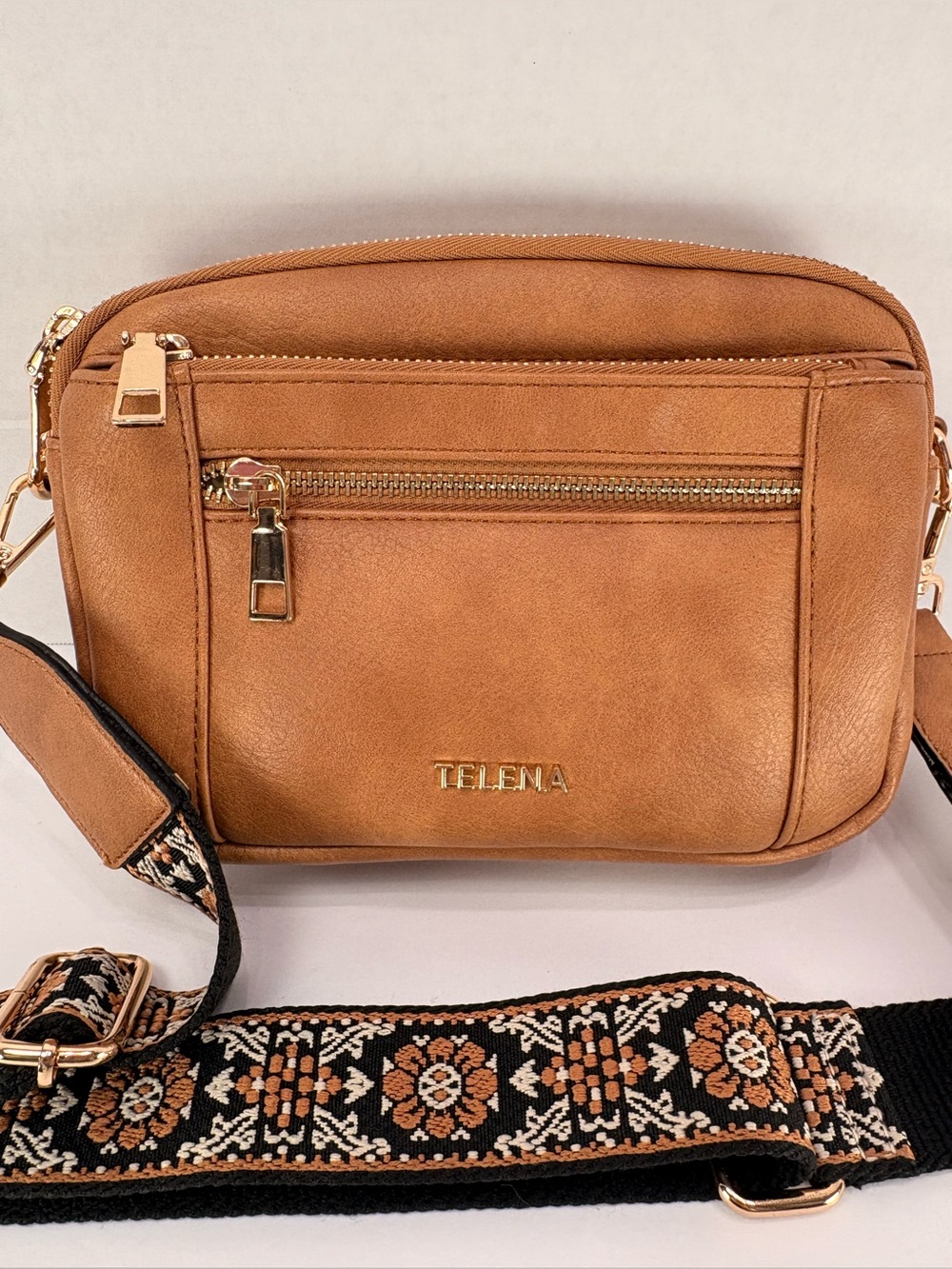 👜 TELENA Brown Vegan Leather Crossbody Bag with Boho Strap